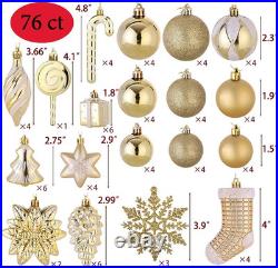 76ct Christmas Tree Ornaments Set, Golden Shatterproof Christmas Balls Decoration