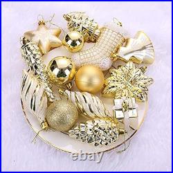 76ct Christmas Tree Ornaments Set, Golden Shatterproof Christmas Balls Decoration
