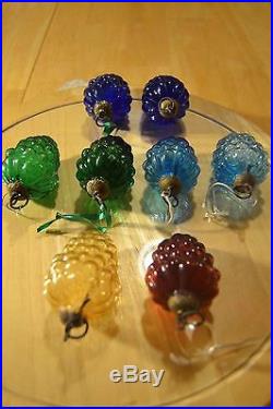 8 Beautiful Vintage RARE Colorful Kugel Glass Grape Christmas Ornaments