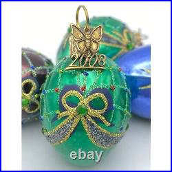 8 Neiman Marcus Christmas Ornaments 2008 Fabergé Egg Butterfly tag Mercury Glass