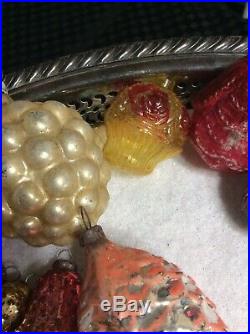 85+VTG CHRISTMAS Glass Feather Tree Figural Ornaments-bells, Santa, pinecone, bumpy
