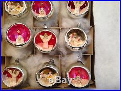 9 Dioramas Indent Scenes Glass Christmas Ornament SANTA DEER CHURCH ANGEL Japan