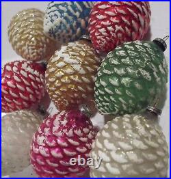 9 PC Vtg Christmas Ornaments Mercury Glass Frosted Pinecone Made in Japan 2-1/8
