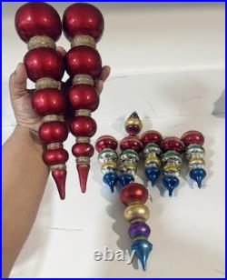 9 Vtg Way Germany HandBlown Glass Christmas Ornaments Tier Mica Ball Finials Lot