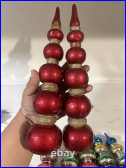 9 Vtg Way Germany HandBlown Glass Christmas Ornaments Tier Mica Ball Finials Lot