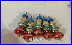 9 Vtg Way Germany HandBlown Glass Christmas Ornaments Tier Mica Ball Finials Lot
