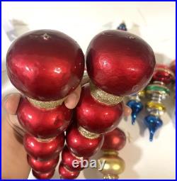 9 Vtg Way Germany HandBlown Glass Christmas Ornaments Tier Mica Ball Finials Lot