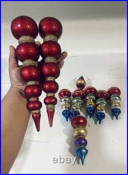 9 Vtg Way Germany HandBlown Glass Christmas Ornaments Tier Mica Ball Finials Lot