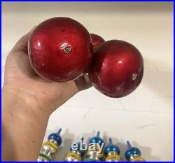 9 Vtg Way Germany HandBlown Glass Christmas Ornaments Tier Mica Ball Finials Lot
