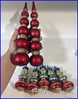 9 Vtg Way Germany HandBlown Glass Christmas Ornaments Tier Mica Ball Finials Lot