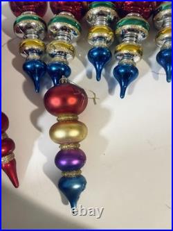 9 Vtg Way Germany HandBlown Glass Christmas Ornaments Tier Mica Ball Finials Lot