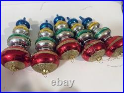 9 Vtg Way Germany HandBlown Glass Christmas Ornaments Tier Mica Ball Finials Lot