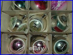 96 Vintage Shiny Brite Christmas Ornaments 8 Boxes Frosted Indents Lanterns Cats
