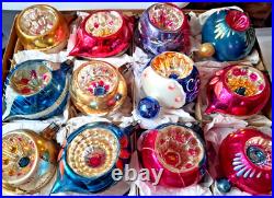 ALot VTG Large Glass Pictured Indent TEARDROP DROP Mica Xmas Ornaments Poland