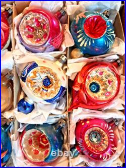 ALot VTG Large Glass Pictured Indent TEARDROP DROP Mica Xmas Ornaments Poland