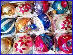 ALot VTG Large Glass Pictured Indent TEARDROP DROP Mica Xmas Ornaments Poland