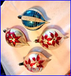 ALot VTG Large Glass Pictured Indent TEARDROP DROP Mica Xmas Ornaments Poland