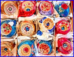 ALot VTG Large Glass Pictured Indent TEARDROP DROP Mica Xmas Ornaments Poland