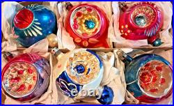 ALot VTG Large Glass Pictured Indent TEARDROP DROP Mica Xmas Ornaments Poland