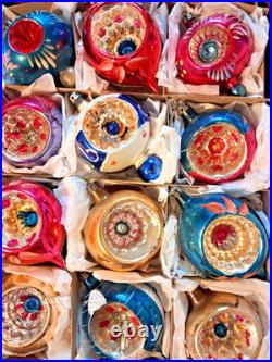 ALot VTG Large Glass Pictured Indent TEARDROP DROP Mica Xmas Ornaments Poland