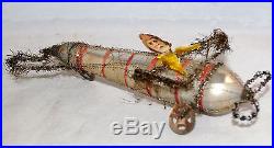 ANTIQUE CHRISTMAS ORNAMENT DRESDEN AIRPLANE SANTA BLOWN MERCURY GLASS TINSEL