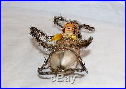 ANTIQUE CHRISTMAS ORNAMENT DRESDEN AIRPLANE SANTA BLOWN MERCURY GLASS TINSEL