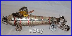 ANTIQUE CHRISTMAS ORNAMENT DRESDEN AIRPLANE SANTA BLOWN MERCURY GLASS TINSEL