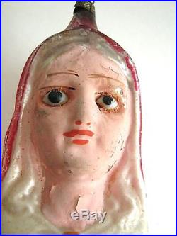 Antique Christmas Ornament, Madonna Bust With Glass Eyes