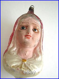 Antique Christmas Ornament, Madonna Bust With Glass Eyes