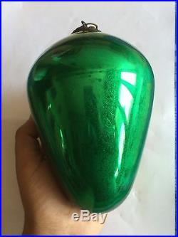 ANTIQUE GERMAN CHRISTMAS 5.5 GREEN KUGEL GLASS EGG ORNAMENT