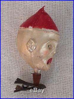 ANTIQUE GERMAN GLASS CHRISTMAS ORNAMENT CHARACTER HEAD ELF GNOME CLOWN GERMANY