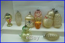 Antique Glass Christmas Ornaments Lot Figurals Flower Pot Pinecone Face Owl
