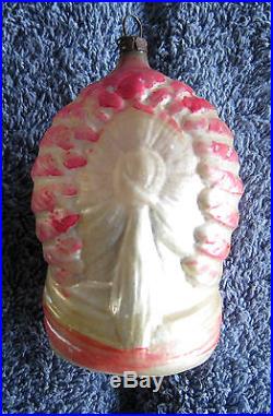 ANTIQUE HAND-BLOWN MERCURY GLASS CHRISTMAS TREE ORNAMENT INDIAN CHIEF HEAD