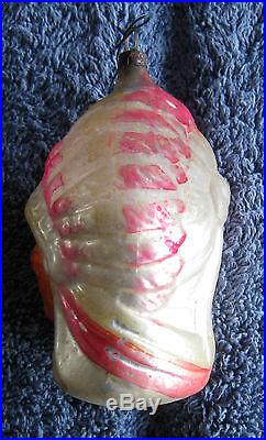 ANTIQUE HAND-BLOWN MERCURY GLASS CHRISTMAS TREE ORNAMENT INDIAN CHIEF HEAD