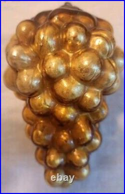 ANTIQUE KUGEL MERCURY GLASS BERRY GRAPE 1880s CHRISTMAS ORNAMENT BRASS CAP Gold