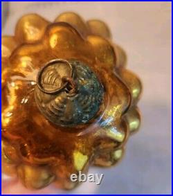 ANTIQUE KUGEL MERCURY GLASS BERRY GRAPE 1880s CHRISTMAS ORNAMENT BRASS CAP Gold