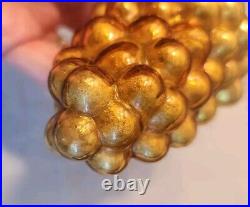 ANTIQUE KUGEL MERCURY GLASS BERRY GRAPE 1880s CHRISTMAS ORNAMENT BRASS CAP Gold