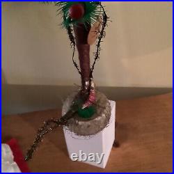 ANTIQUE Wire Wrapped CHRISTMAS ORNAMENT Mercury Glass BIRD in Glass INDENT NEST