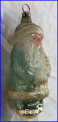 AUTHENTIC Antique BLUE SANTA Feather Tree THIN blown glass Xmas ornament Germany