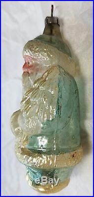 AUTHENTIC Antique BLUE SANTA Feather Tree THIN blown glass Xmas ornament Germany