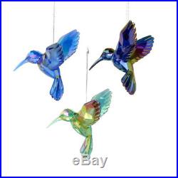 Acrylic Glass Hummingbird Christmas Ornaments, Blue/Iridescent, 4-Inch, 3-Piece