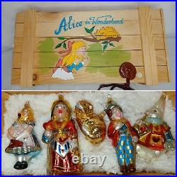 Alice in Wonderland Christmas Ornament Set Blown Glass Wood Box Polonaise Adler