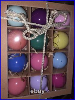 Anthropologie Set 12 Opaque 3 Glass Bauble Ball Ornaments Rainbow Christmas NEW