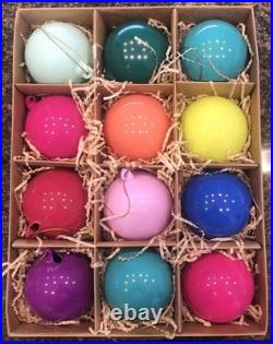 Anthropologie Set 12 Opaque 3 Glass Bauble Ball Ornaments Rainbow Christmas NEW