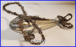 Antique 1910 Glass Tinsel Wrapped Blue Striped Airplane Christmas Ornament
