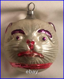 Antique 1920s Cat Kitten Head Withbow German Glass Christmas Tree Ornament