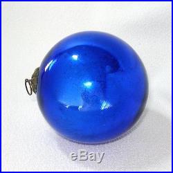 Antique 3 Inch Cobalt Blue German Glass Kugel Christmas Ornament