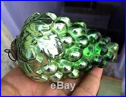 Antique 4.25 Mint Green Glass Cluster Of Grapes Christmas Ornament, Germany