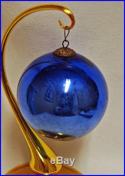 Antique 4 Large Vintage COBALT BLUE Glass KUGEL Christmas Ball Ornament