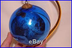 Antique 4 Large Vintage COBALT BLUE Glass KUGEL Christmas Ball Ornament